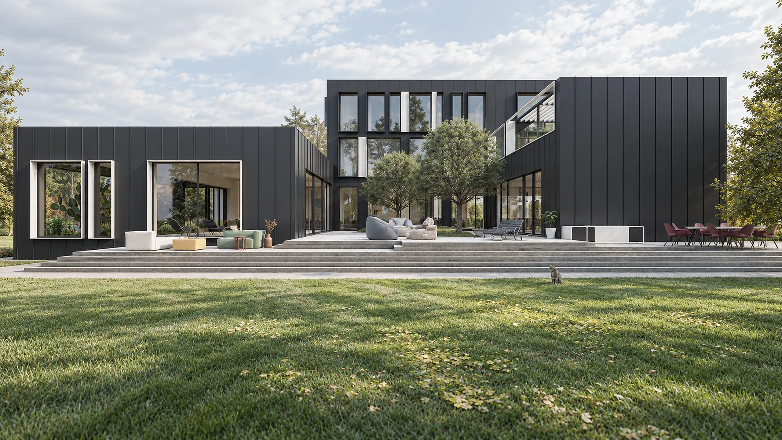 ATRIUM HOUSE — тераса та внутрішній двір із деревом